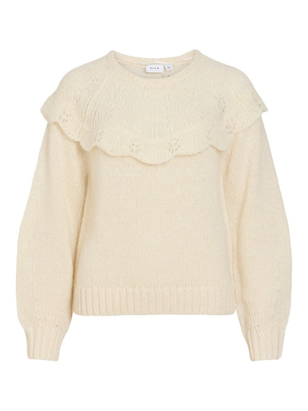 VILA Frill Detail Knit Jumper in Cream