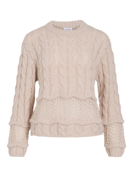 VILA Cable Knit Jumper in Beige