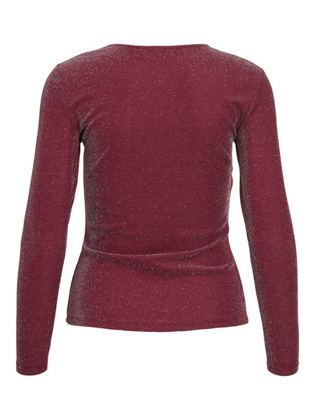 VILA Long Sleeve Glitter Top in Maroon