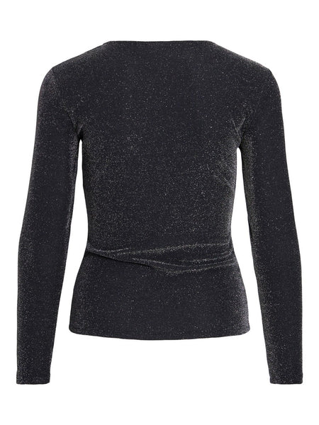 VILA Long Sleeve Glitter Top in Black