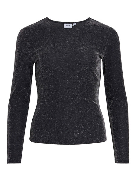 VILA Long Sleeve Glitter Top in Black