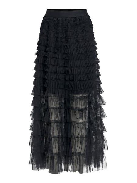 VILA Frilled Ankle Skirt in Black