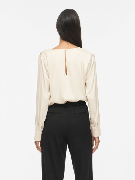 VILA Long Sleeve Satin Look Waterfall Top in Cream