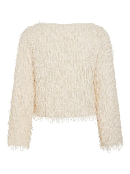 VILA Frayed Boat Neck Top in Cream