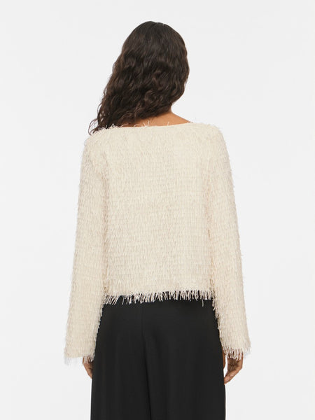 VILA Frayed Boat Neck Top in Cream