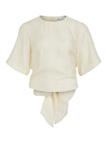 VILA Short Sleeve Bow Top in Cream