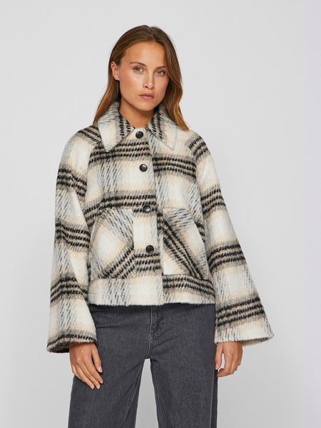 VILA Checked Short Jacket in Cream