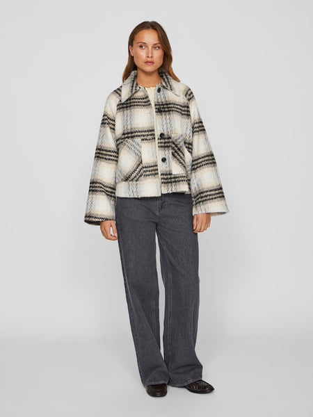 VILA Checked Short Jacket in Cream
