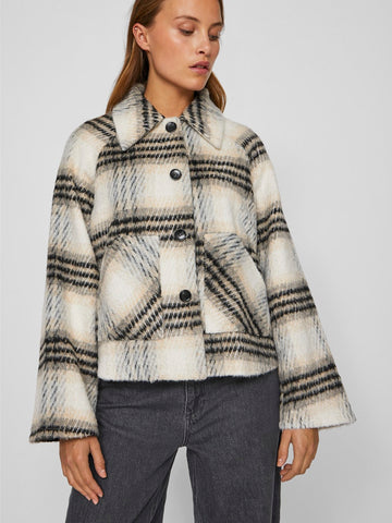 VILA Checked Short Jacket in Cream