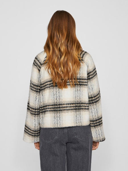 VILA Checked Short Jacket in Cream