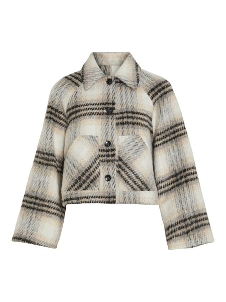 VILA Checked Short Jacket in Cream