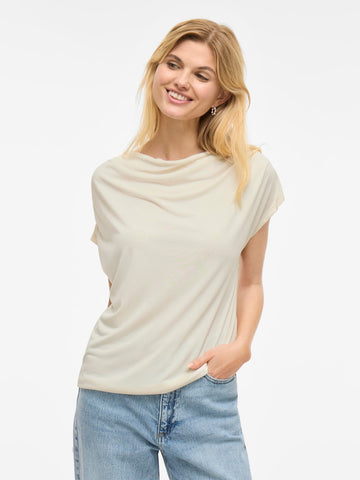 VILA Short Sleeve Waterfall Top in Cream