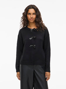 VILA Sequin Bow Knit Cardigan in Black