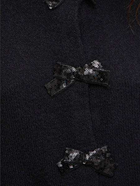 VILA Sequin Bow Knit Cardigan in Black