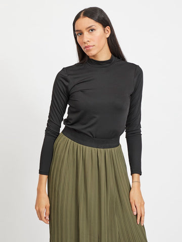 VILA Long Sleeve High Neck Top in Black