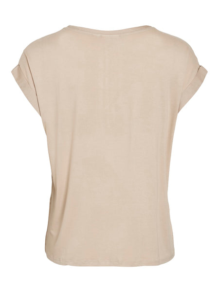 VILA Short Sleeve Satin Look Top in Beige