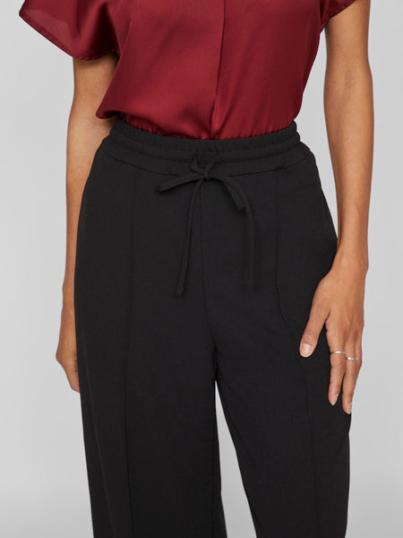 VILA Wide Leg Drawstring Trousers in Black