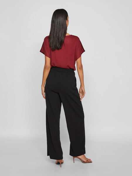 VILA Wide Leg Drawstring Trousers in Black