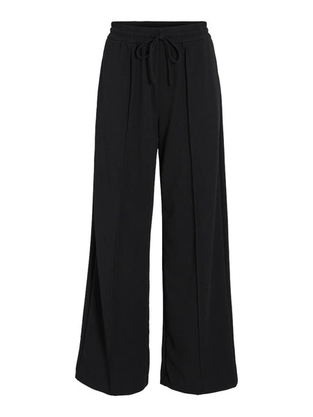 VILA Wide Leg Drawstring Trousers in Black