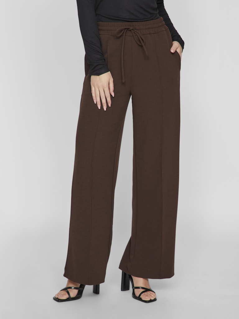 VILA Wide Leg Drawstring Trousers in Brown