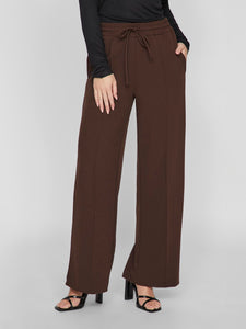 VILA Wide Leg Drawstring Trousers in Brown