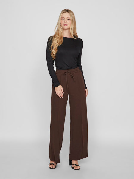 VILA Wide Leg Drawstring Trousers in Brown