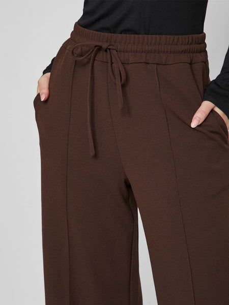 VILA Wide Leg Drawstring Trousers in Brown