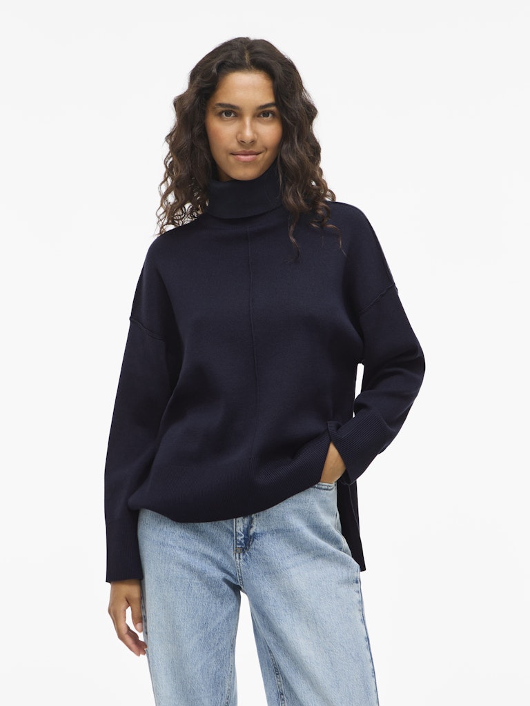 VILA Roll Neck Knit Jumper in Navy