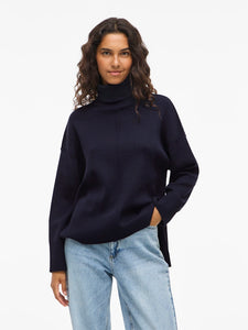 VILA Roll Neck Knit Jumper in Navy