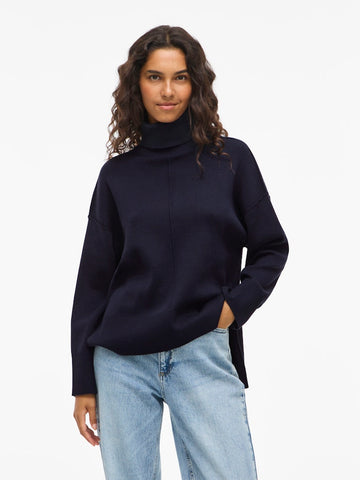 VILA Roll Neck Knit Jumper in Navy