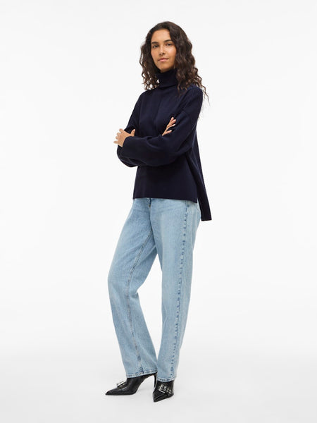 VILA Roll Neck Knit Jumper in Navy
