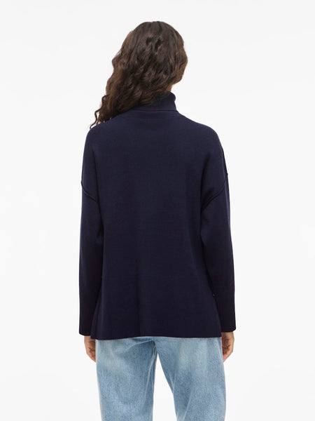 VILA Roll Neck Knit Jumper in Navy