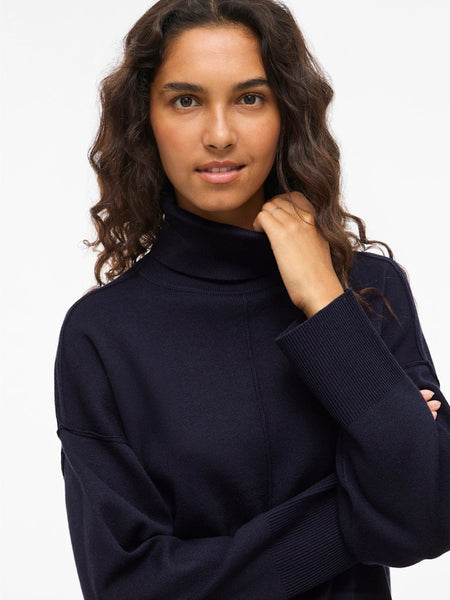 VILA Roll Neck Knit Jumper in Navy