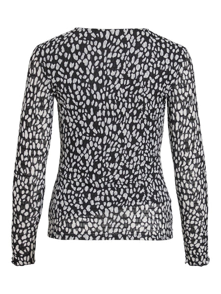 VILA Patterned Long Sleeve O-Neck Top in Black