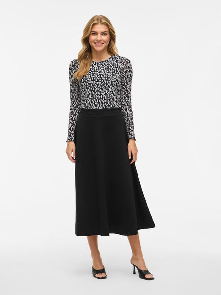 VILA Patterned Long Sleeve O-Neck Top in Black