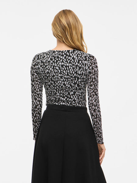 VILA Patterned Long Sleeve O-Neck Top in Black