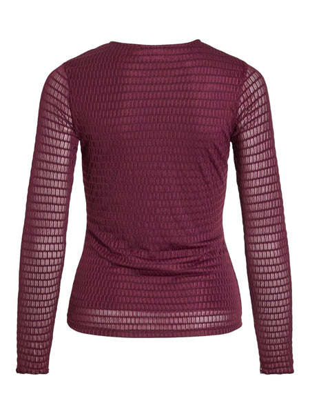 VILA Long Sleeve O-Neck Top in Burgundy