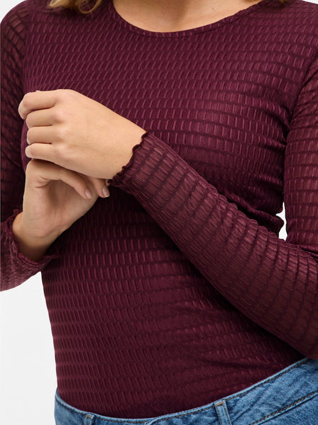 VILA Long Sleeve O-Neck Top in Burgundy
