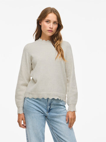 VILA Scallop Edge Knit Top in Beige