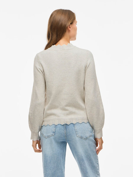 VILA Scallop Edge Knit Top in Beige