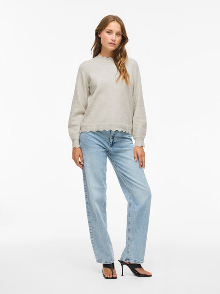 VILA Scallop Edge Knit Top in Beige