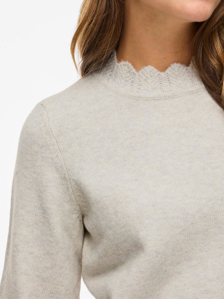 VILA Scallop Edge Knit Top in Beige