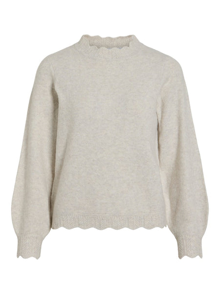 VILA Scallop Edge Knit Top in Beige