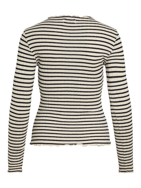 VILA Striped Long Sleeve Ribbed Top in Cream