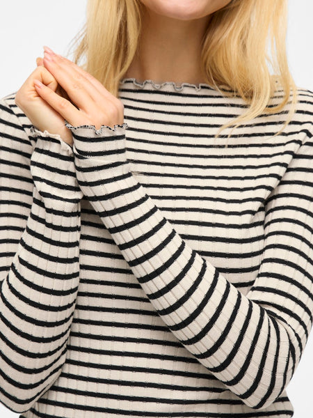 VILA Striped Long Sleeve Ribbed Top in Cream