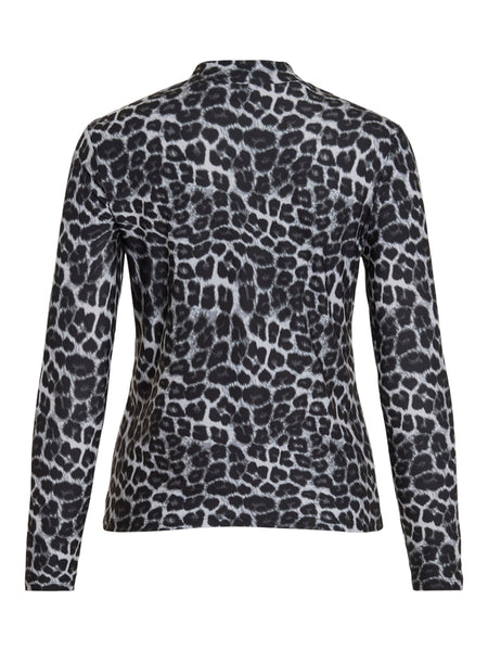 VILA Leopard Print Long Sleeve High Neck Top in Grey