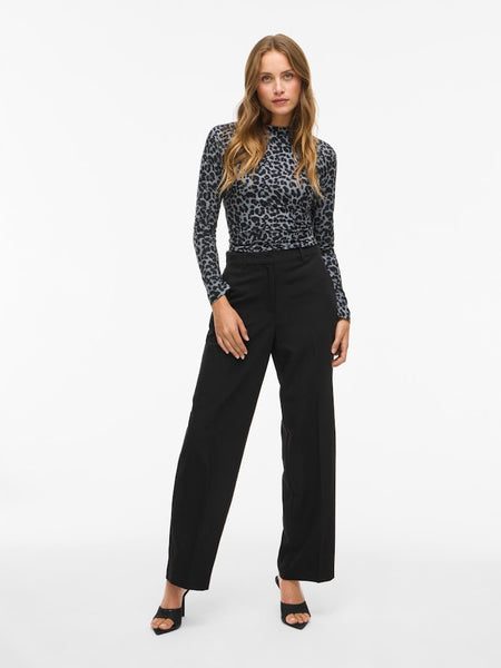 VILA Leopard Print Long Sleeve High Neck Top in Grey