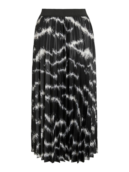 VILA Patterned Pleated Midi Skirt in Black