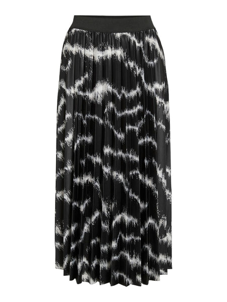 VILA Patterned Pleated Midi Skirt in Black