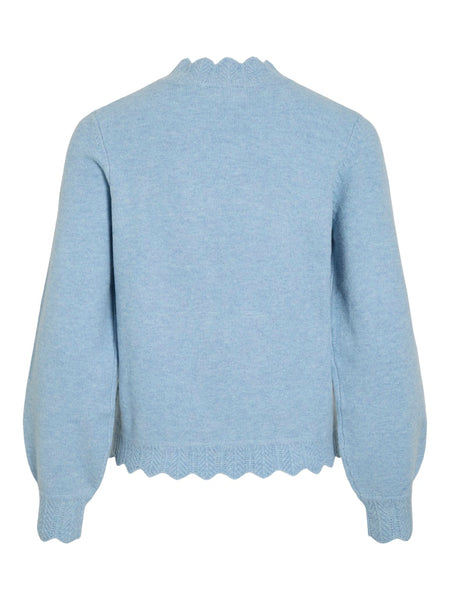 VILA Scallop Edge Knit Top in Blue